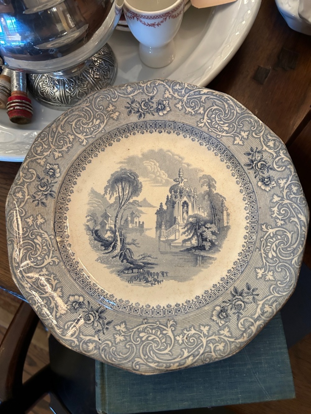 Antique Blue Transferware Davenport “Montilla” Ironstone Plate